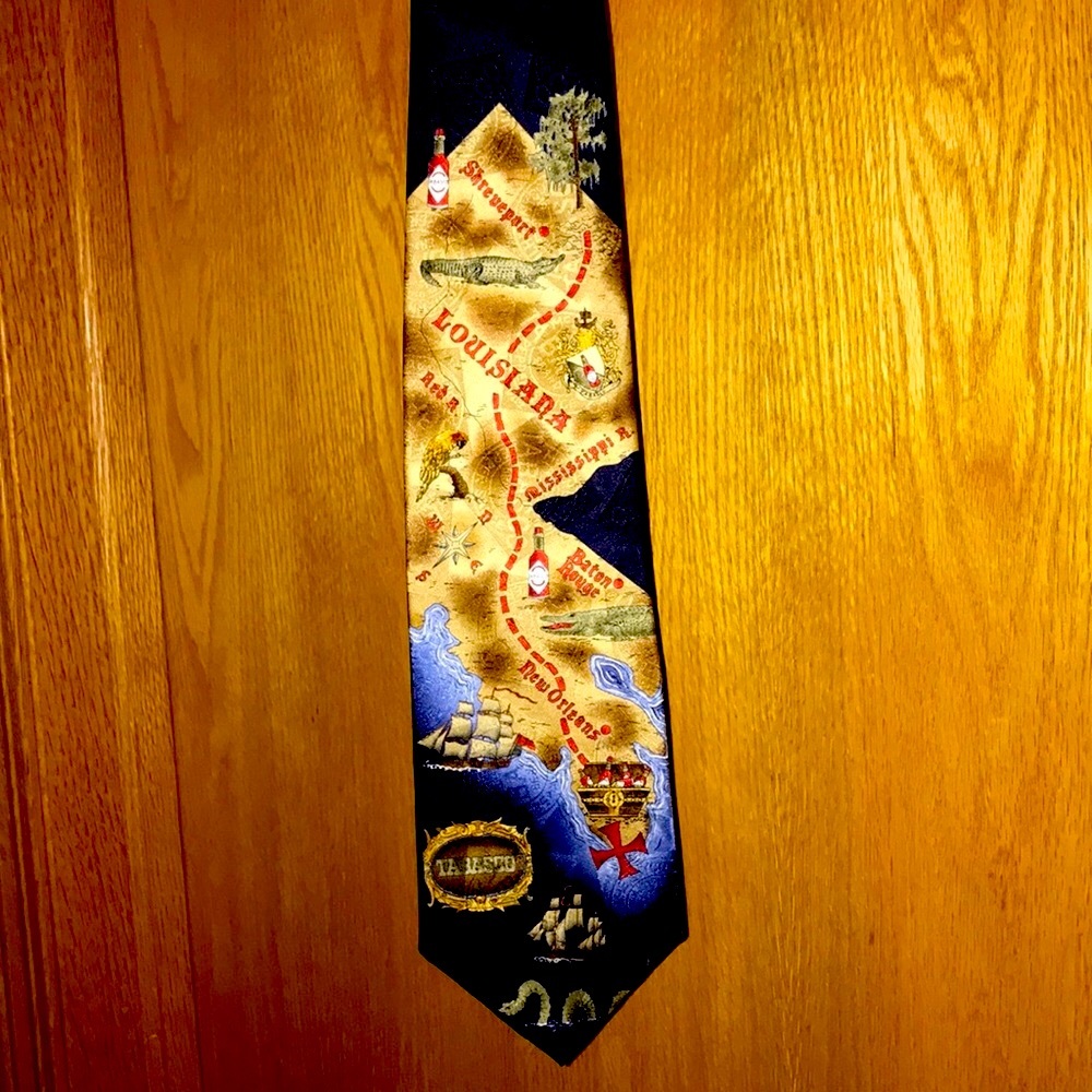 New Tabasco New Orleans Louisiana treasure map pirate ship Cajun silk tie